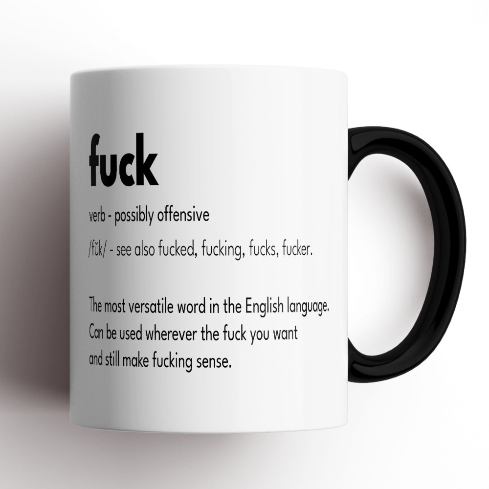 MoonWorks Tasse 'Fuck' – Schwarze Keramiktasse, 375 Ml, Mit Farbigem Henkel