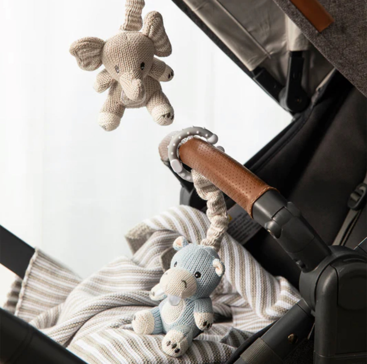 Elephant & Hippo Stroller toy 2PK
