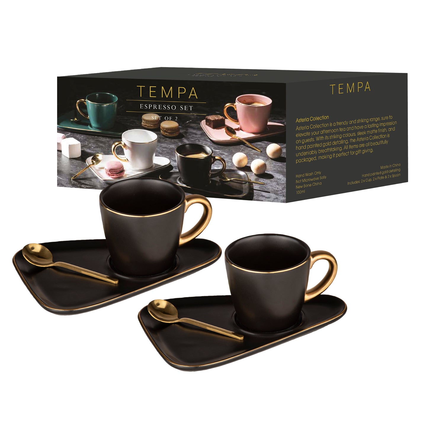 Asteria Black 2pk Espresso Set