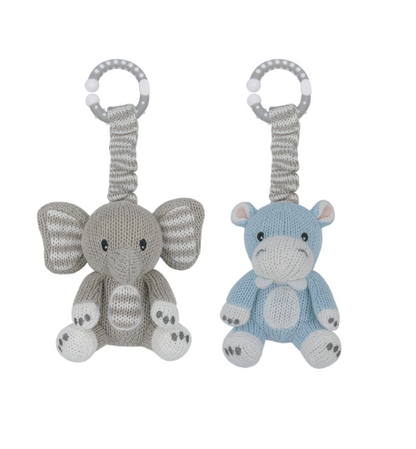 Elephant & Hippo Stroller toy 2PK