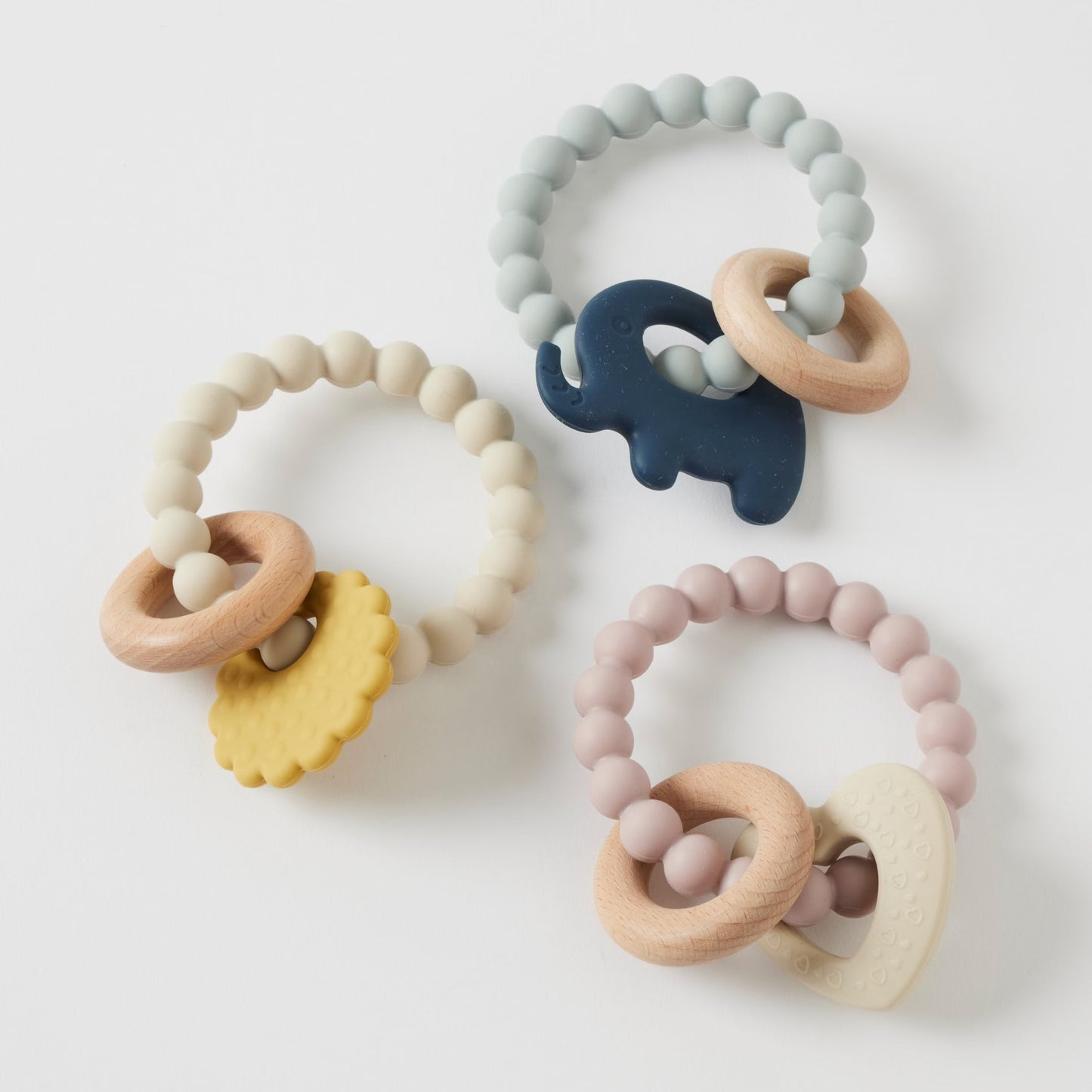 Mika Silicone and Wood Teethers - Assorted Colours